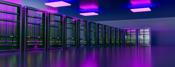 Server. Server room data center. Backup, mining, hosting, mainframe, farm and computer rack with storage information. 3d render - Photo, Image