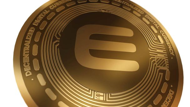 Golden Cryptocurrency of Enjin Coin ENJ Sign Isolated on a White Background - Photo, Image