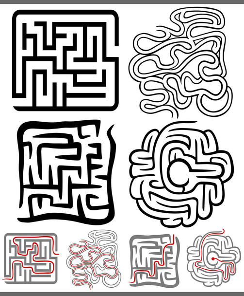 mazes or labyrinths diagrams set - Вектор,изображение