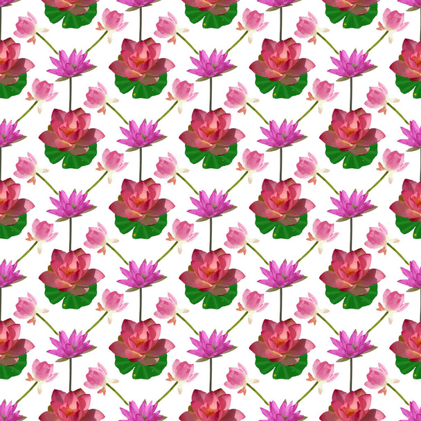 Water lily flower & leaf with buds Seamless Pattern Design - Vector, Imagen