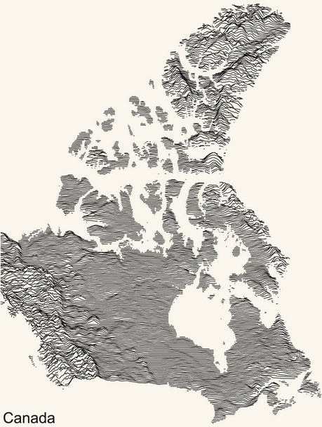 Carte topographique du relief du CANADA avec lignes de contour noires sur fond beige - Vecteur, image