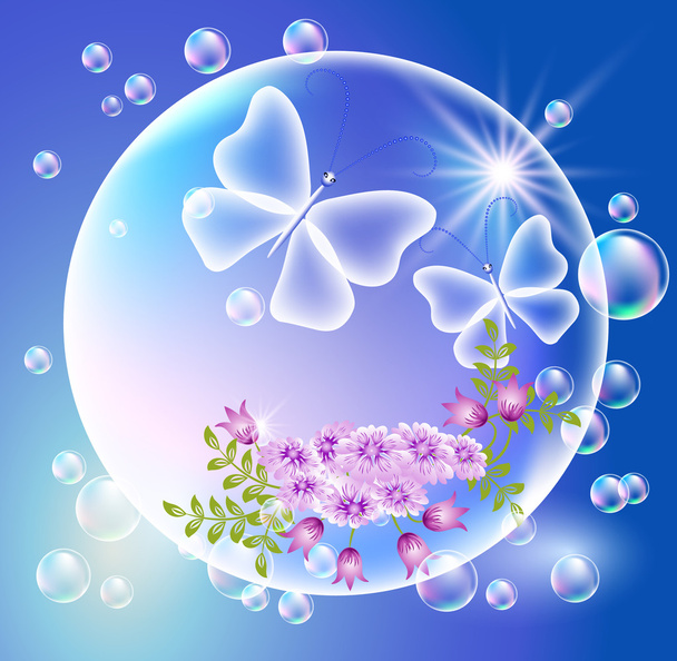 Bubbles with flowers - Vetor, Imagem