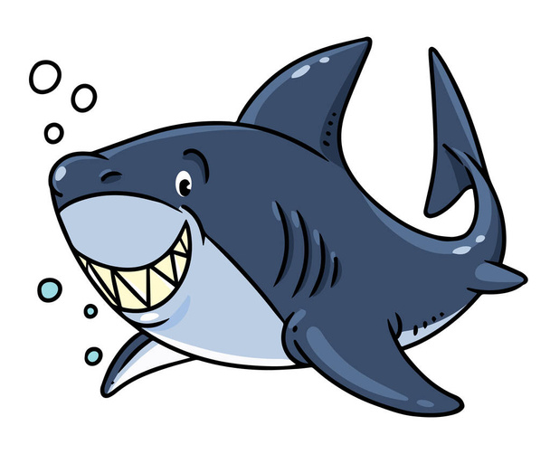 Shark in water. Funny kids vector illustration - Вектор,изображение