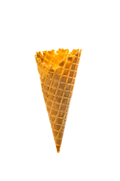 Waffle Cone Isolated on White Background. Selective focus. - 写真・画像