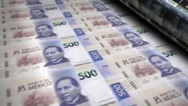 Mexikó Pesos pénz bankjegyek nyomtató gép hurok. Papír MXN bankjegy nyomtatás 3D hurok zökkenőmentes. A bank, az adósság, a finanszírozás, a gazdaság és a válság elvont fogalma. - Felvétel, videó