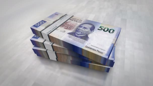 Mexico Pesos money pile pack. Concept background of economy, banking, business, crisis, recession, debt and finance. 500 MXN banknotes stacks 3d animation. - Footage, Video