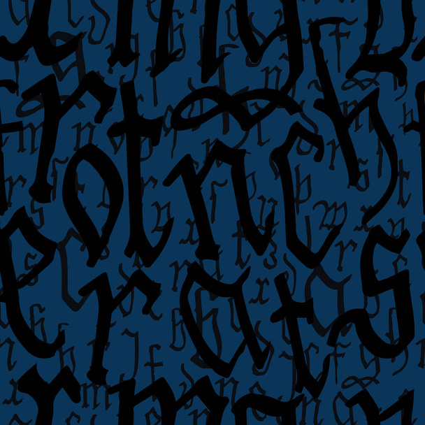 Wzór bezproblemowa kaligrafia alfabetu gotyckiego stylu, liternictwo. Europejskie średniowieczne litery łacińskie. Tło wektorowe - Wektor, obraz