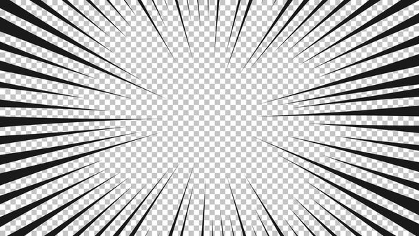 Сторінка коміксів з чорними лініями ізольовано на прозорому фоні. Шаблон з текстурою ефекту спалаху вибуху променів. Векторні ілюстрації
 - Вектор, зображення