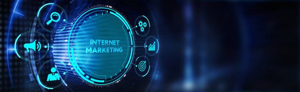 İnternet pazarlama dijital online reklam otomasyonu. İş, Teknoloji, İnternet ve ağ konsepti. 3d illüstrasyon - Fotoğraf, Görsel