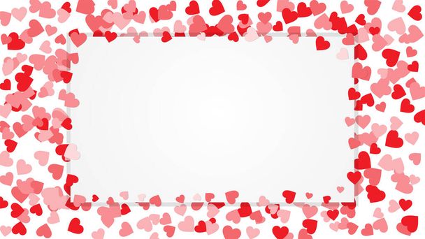 Flying red hearts with white blank paper background. Modern elegant cover design background. Elite premium vector template for sale, greeting card, brochure, presentation, banner. Copy space for text. - Wektor, obraz