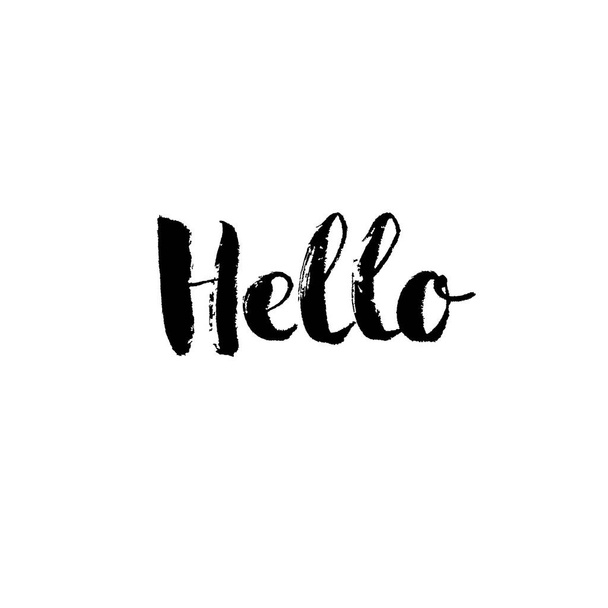 Hello - hand drawn lettering design isolated. Black ink brush modern calligraphy, photo overlay. Vector illustration. - Vector, Image