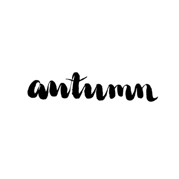 Black ink pen brush isolated word - autumn, handwriting lettering. Vector design element, photo overlay. - Διάνυσμα, εικόνα
