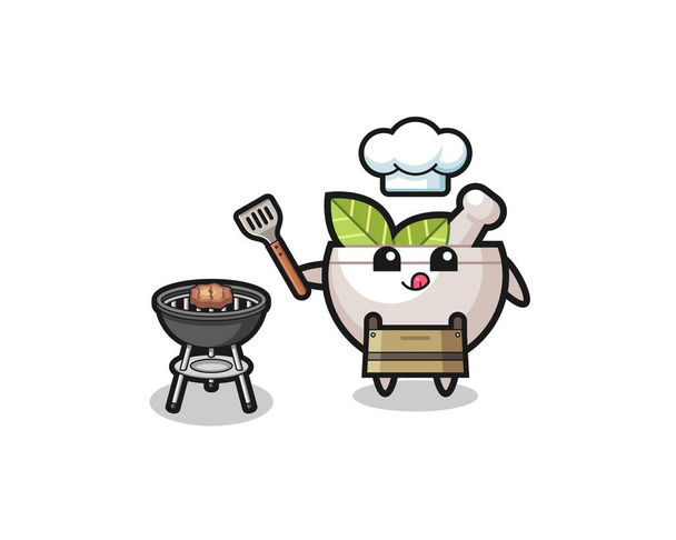 herbal bowl barbeque chef with a grill , cute design - Вектор,изображение