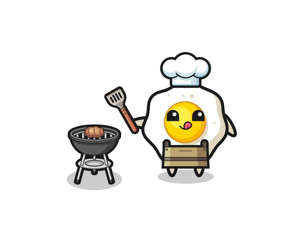 fried egg barbeque chef with a grill , cute design - Vektor, obrázek