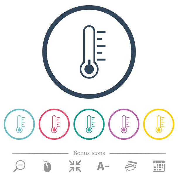 Termometro a temperatura fredda icone a colori piatte in contorni rotondi. 6 icone bonus incluse. - Vettoriali, immagini