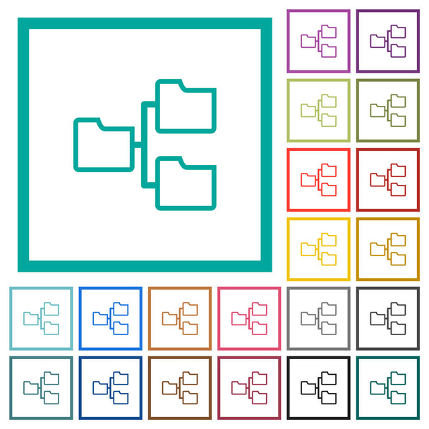 Les dossiers partagés décrivent des icônes de couleur plates avec des cadres quadrants sur fond blanc - Vecteur, image