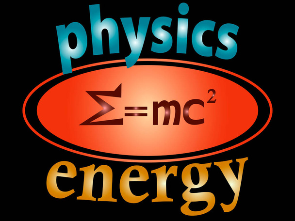 ilustración vectorial que representa la fórmula física de la energía para las impresiones en pancartas, carteles y para la decoración interior de aulas y sitios web - Vector, imagen