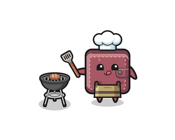 leather wallet barbeque chef with a grill , cute design - Vettoriali, immagini