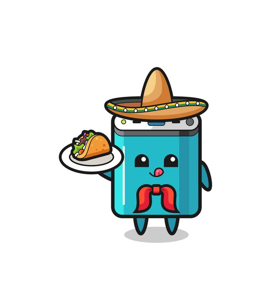 power bank Mexican chef mascot holding a taco , cute design - Wektor, obraz