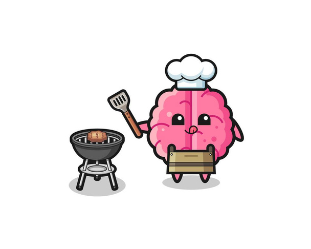 brain barbeque chef with a grill , cute design - Вектор,изображение