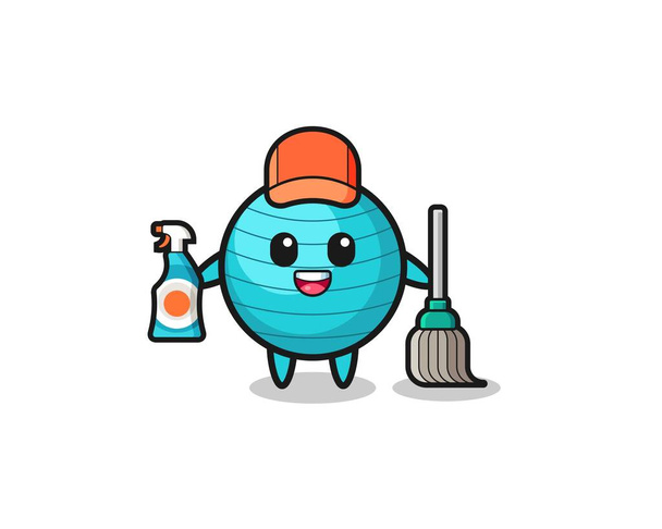 cute exercise ball character as cleaning services mascot , cute design - Vektor, Bild