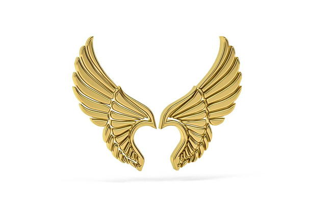 Golden 3D wings isolated on white background - 3d render - Zdjęcie, obraz