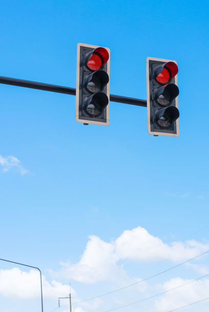 image of traffic light, the red light is lit. symbolic  for hold - Foto, Imagem