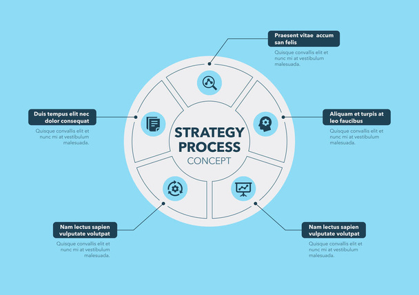 Στρατηγική έννοια της διαδικασίας με πέντε βήματα και θέση για την περιγραφή σας - μπλε έκδοση. Εύκολο στη χρήση για την ιστοσελίδα ή την παρουσίασή σας. - Διάνυσμα, εικόνα