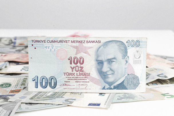 Moneda turca, billetes de lira turca - Foto, imagen