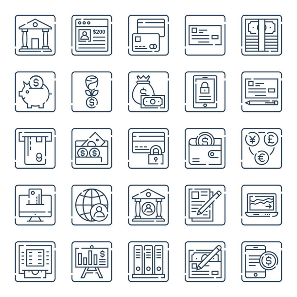 Outline icons for banking and finance. - Vektor, obrázek