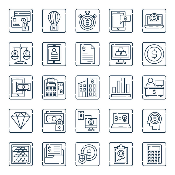 Outline icons for banking and finance. - Vektör, Görsel