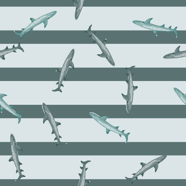 Tiburón arrecife patrón sin costuras en estilo escandinavo. Fondo de animales marinos. Ilustración vectorial para niños estampados textiles divertidos, tela, pancartas, fondos de pantalla y fondos de pantalla. - Vector, imagen
