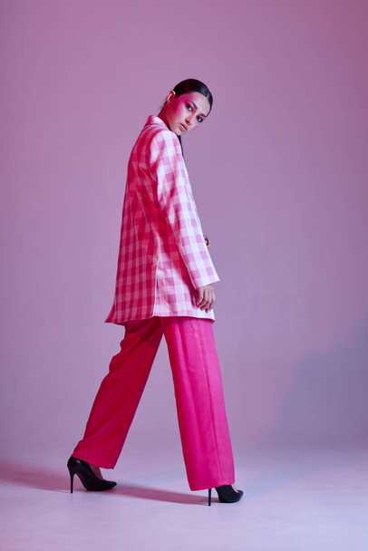 Beauty fashion female luxury clothing fashion plaid blazer close-up unaltered - Valokuva, kuva