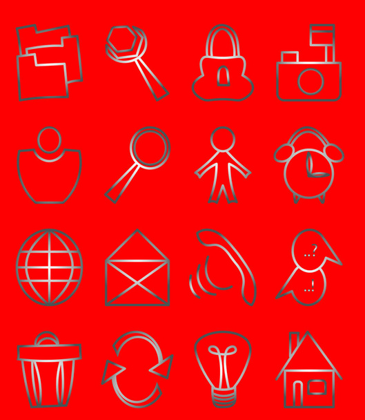 Conjunto de iconos aislados mínimos dibujo en estilo plano y coloreado en gradiente de plata - Vector, imagen