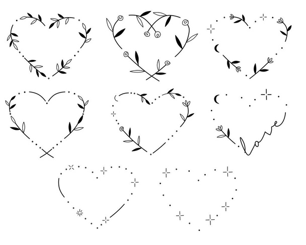 ハートセット。ハートの形をしたフレーム。ラインアートの心。心臓のシルエット。愛のシンボル. - 写真・画像