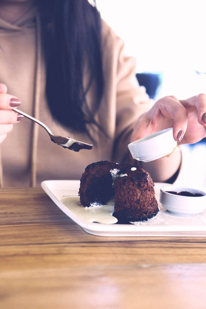 Chocolate Souffle with ice cream - Photo, Image