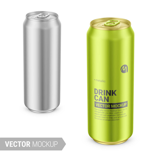 Gray metallic drink can mockup. Vector illustration. - Vector, Image