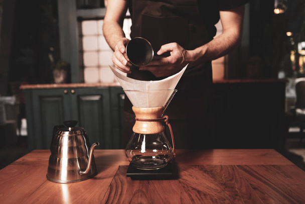 barista brewing coffee in the coffee room - Photo, Image