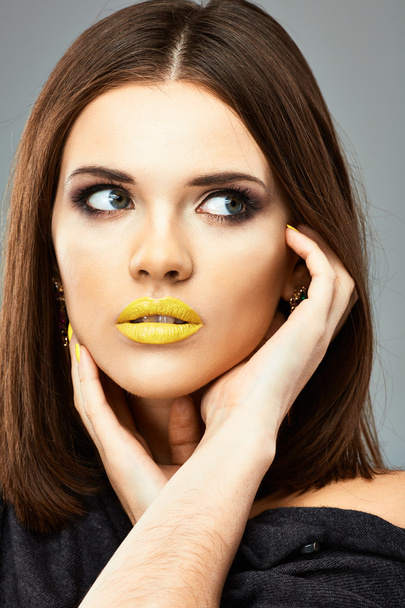 Woman with yellow lips - Foto, immagini