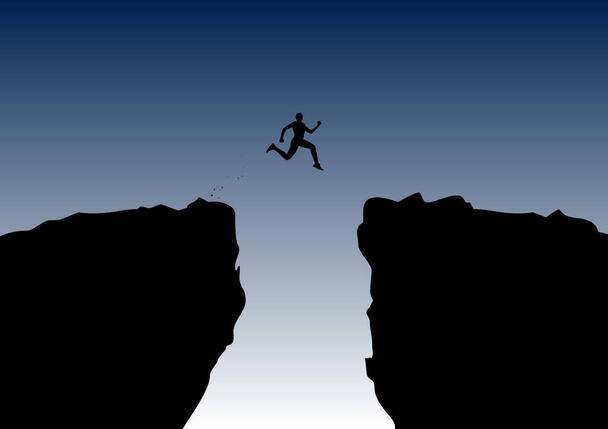 person jumping across canyon or crevice vector illustration - Vetor, Imagem