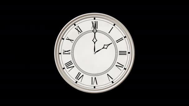 Animación de reloj de pared vintage, bucle sin costuras, ciclo completo de 12 horas en 24 segundos. Canal alfa incluido - Metraje, vídeo