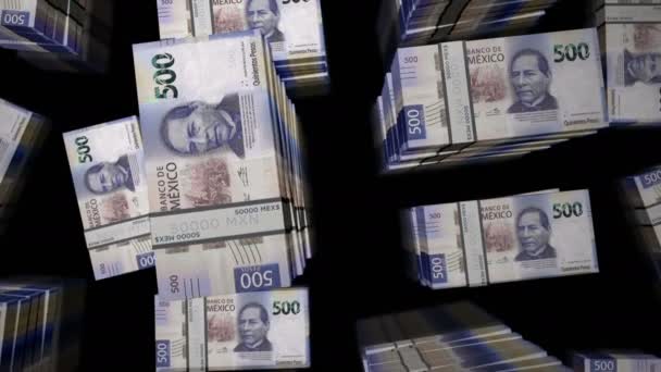 Mexiko Pesos Geldscheine Packs Schleife. 3D-Flug über MXN-Banknotenstapel. Loopable nahtlose abstrakte Hintergrundkonzept von Wirtschaft, Krise und Finanzen. - Filmmaterial, Video
