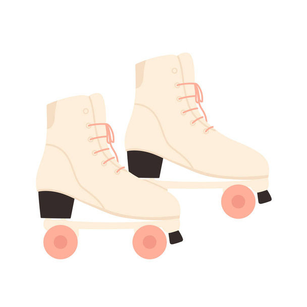  Retro roller skates. Woman skating shoe with pink wheels. Vector illustration in cartoon style. Isolated on white background. - Wektor, obraz
