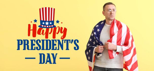 Ευχετήρια κάρτα για την Happy President 's Day με σημαία ανθρώπου και ΗΠΑ - Φωτογραφία, εικόνα