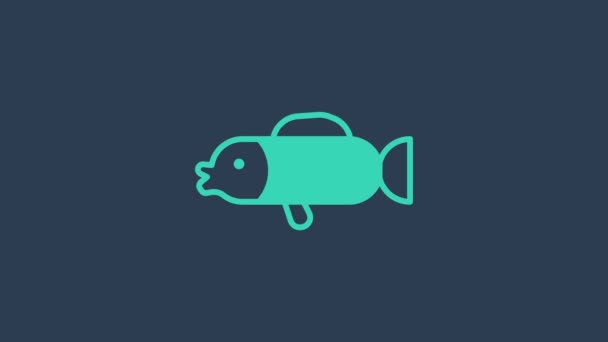 Ícone de peixe Turquesa Puffer isolado no fundo azul. Peixe Fugu Peixe japonês. Animação gráfica em movimento de vídeo 4K - Filmagem, Vídeo