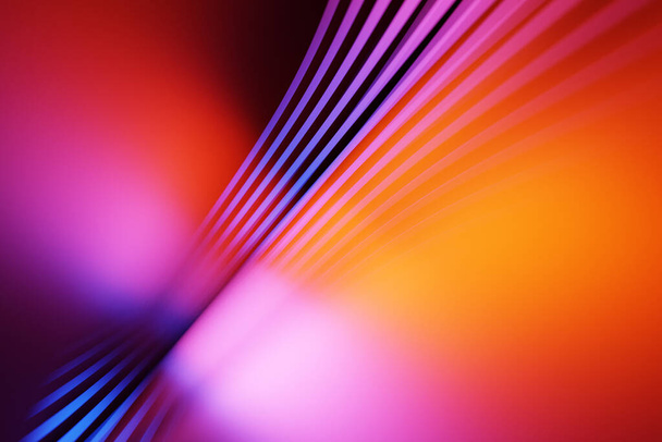 Ilustración 3d de líneas de color brillante arco iris, enfoque suave. Ecualizadores de línea musical sobre fondo negro aislado - Foto, imagen