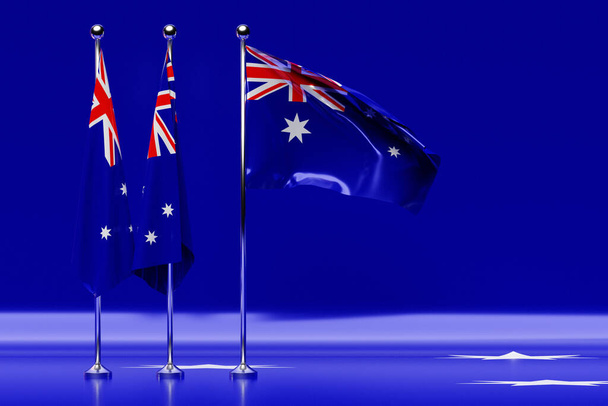 3D illustration of the national flag of Australia on a metal flagpole fluttering .Country symbol. - Фото, изображение