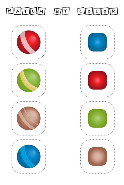 návrh vektoru listu, výzva spojit koule s jeho barvou. Logická hra pro děti. - Fotografie, Obrázek