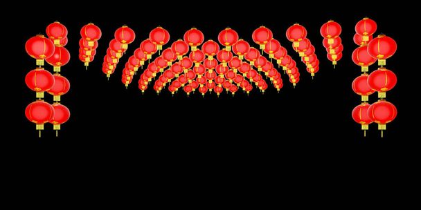 Chinese new year lanterns on transparncy background. 3D rendering. - Photo, Image