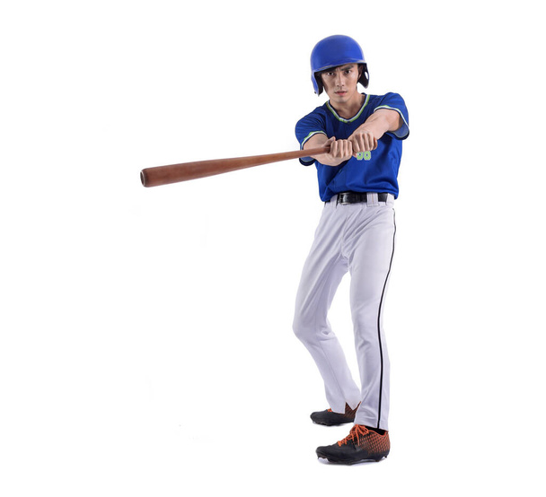 Baseball hráč v akci a izolované na bílém - Fotografie, Obrázek